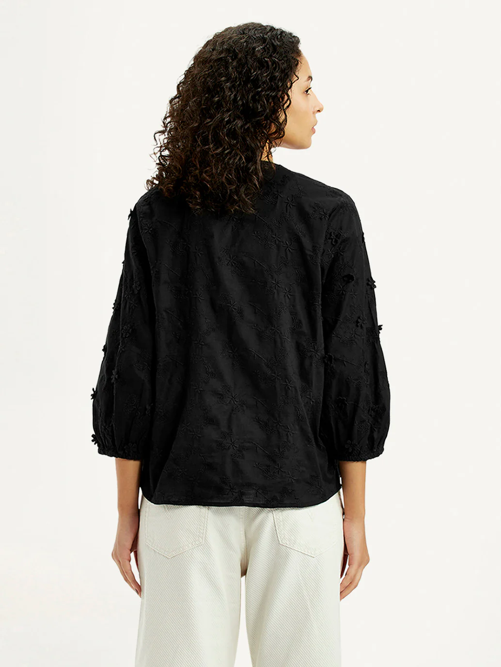 Women's Embroidered Black V-Neck Top - Image 3