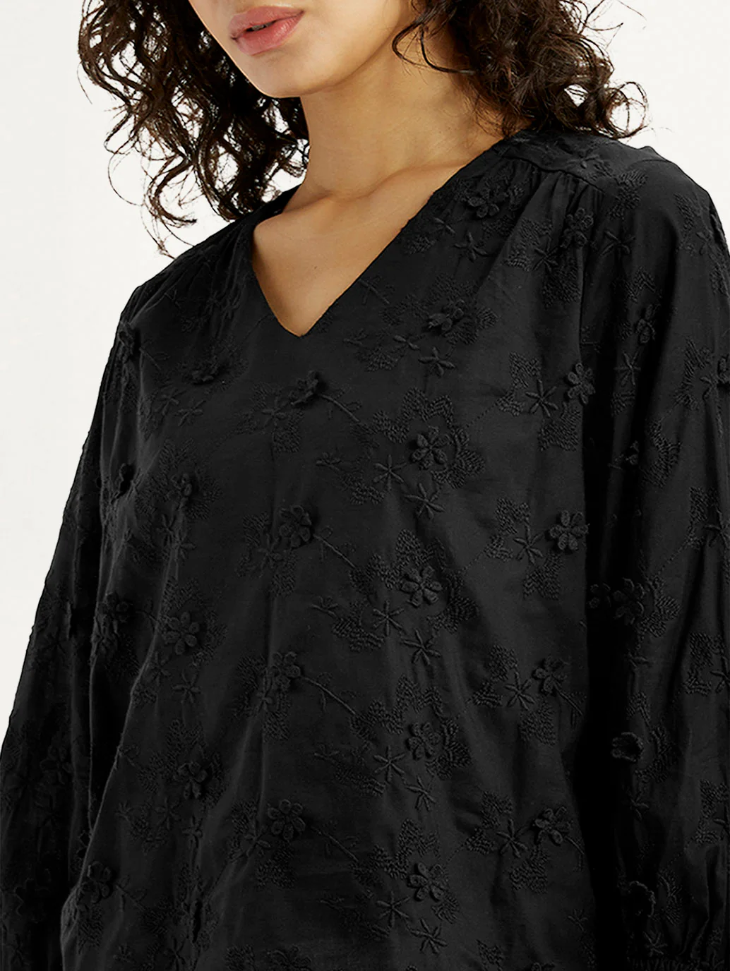 Women's Embroidered Black V-Neck Top - Image 4