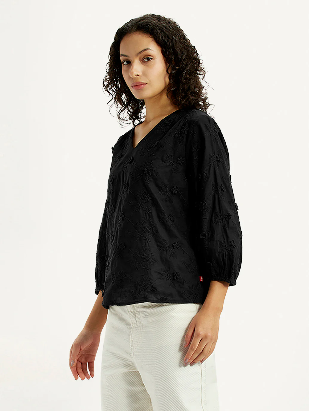Women's Embroidered Black V-Neck Top - Image 5