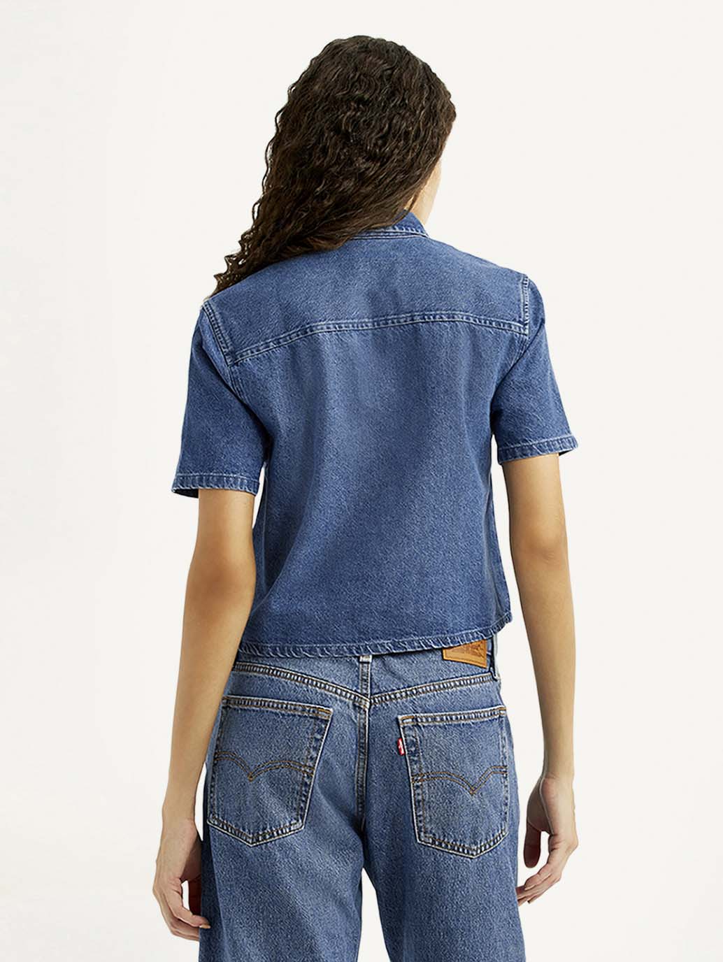 Women's Embroidered Blue Spread Collar Shirt - Image 2