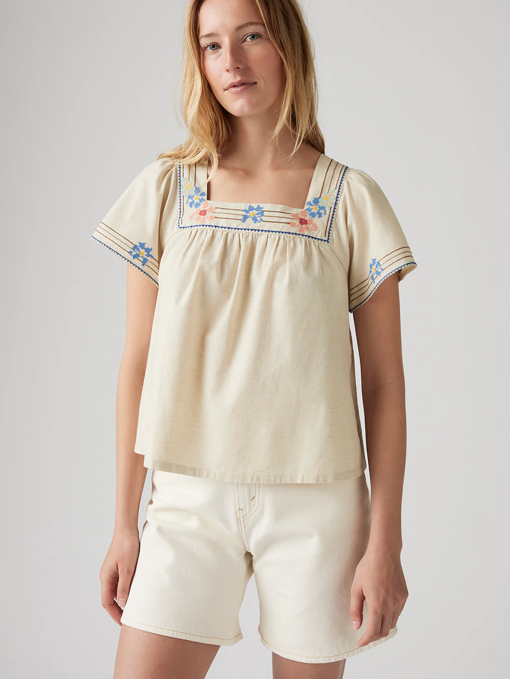 Women's Embroidered Cream Square Neck Top - Image 2