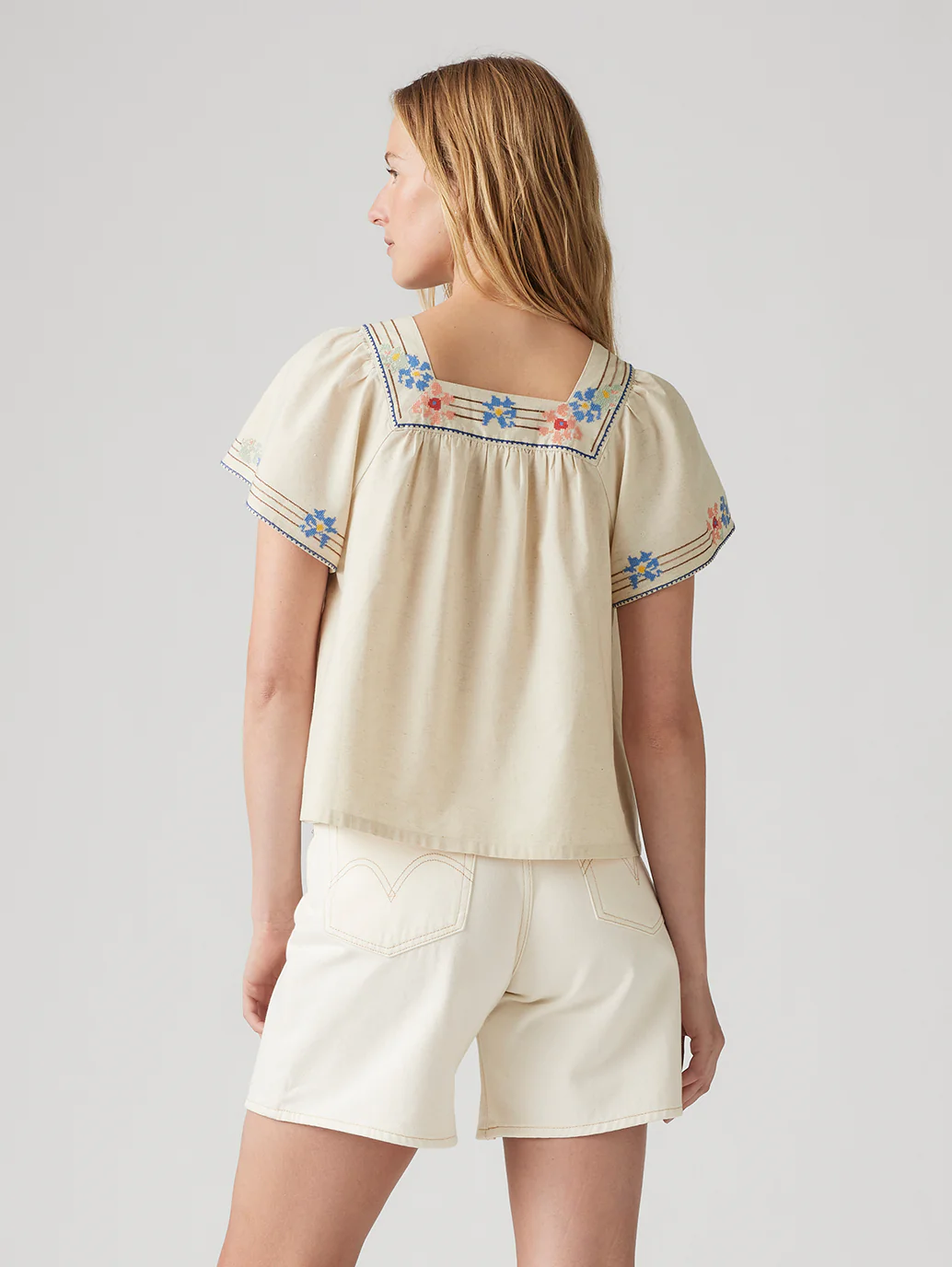 Women's Embroidered Cream Square Neck Top - Image 3