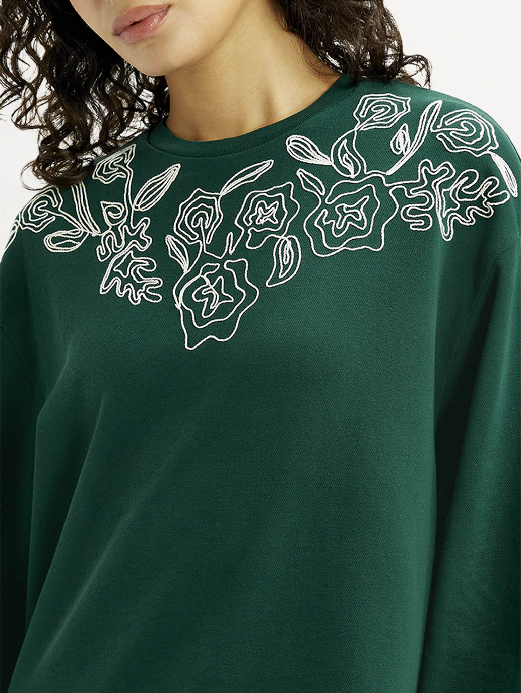 Women's Embroidered Dark Green Oversized Sweatshirt - Image 5
