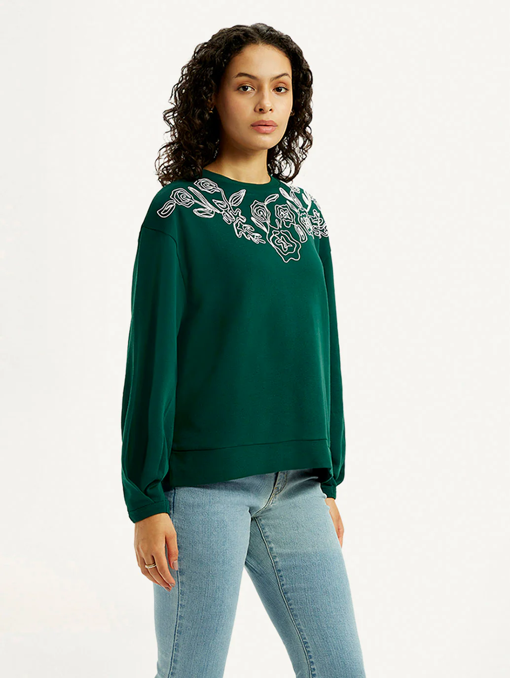 Women's Embroidered Dark Green Oversized Sweatshirt - Image 6
