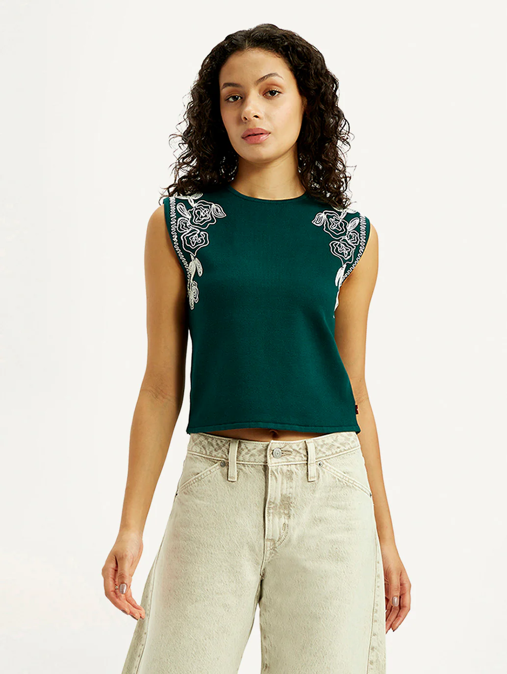 Women's Embroidered Dark Green Round Neck Top - Image 6