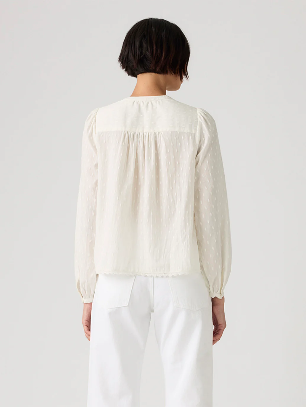Women's Embroidered Off-White Band Neck Top - Image 3