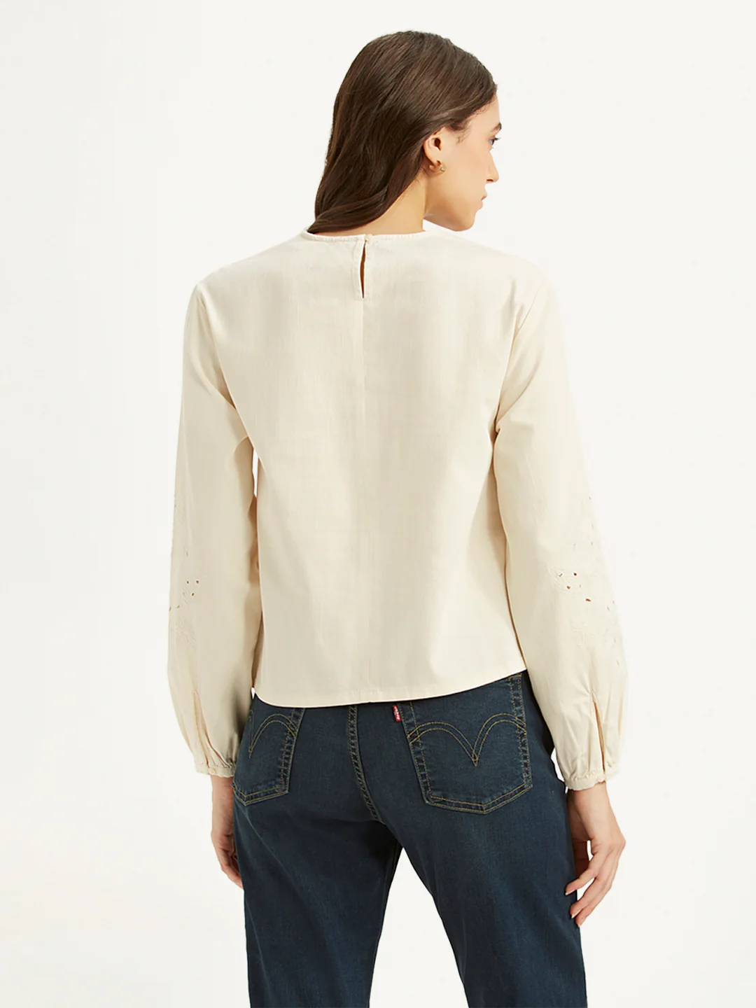 Women's Embroidered Off White Round Neck Top - Image 2