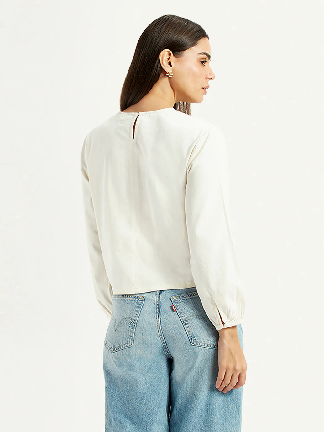 Women's Embroidered Off White Round Neck Top - Image 3