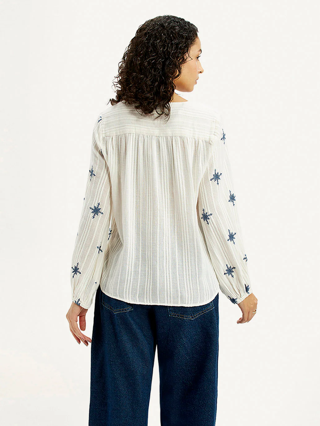 Women's Embroidered Off White V-Neck Top - Image 2