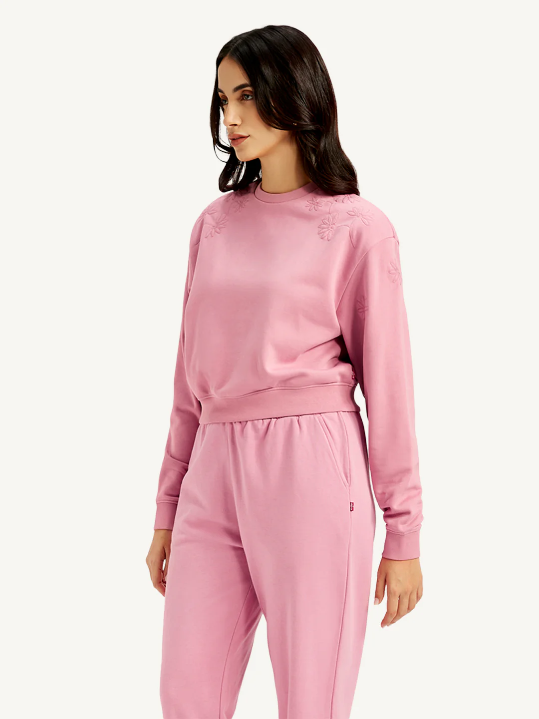 Women's Embroidered Pink Crew Neck Sweatshirt - Image 4