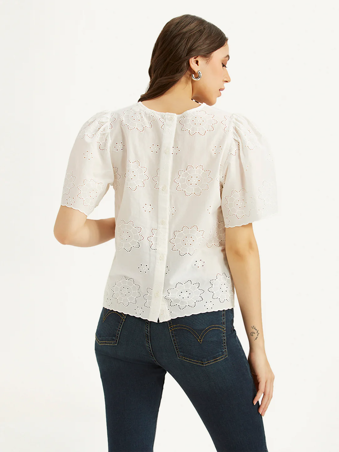 Women's Embroidered White Round Neck Top - Image 2