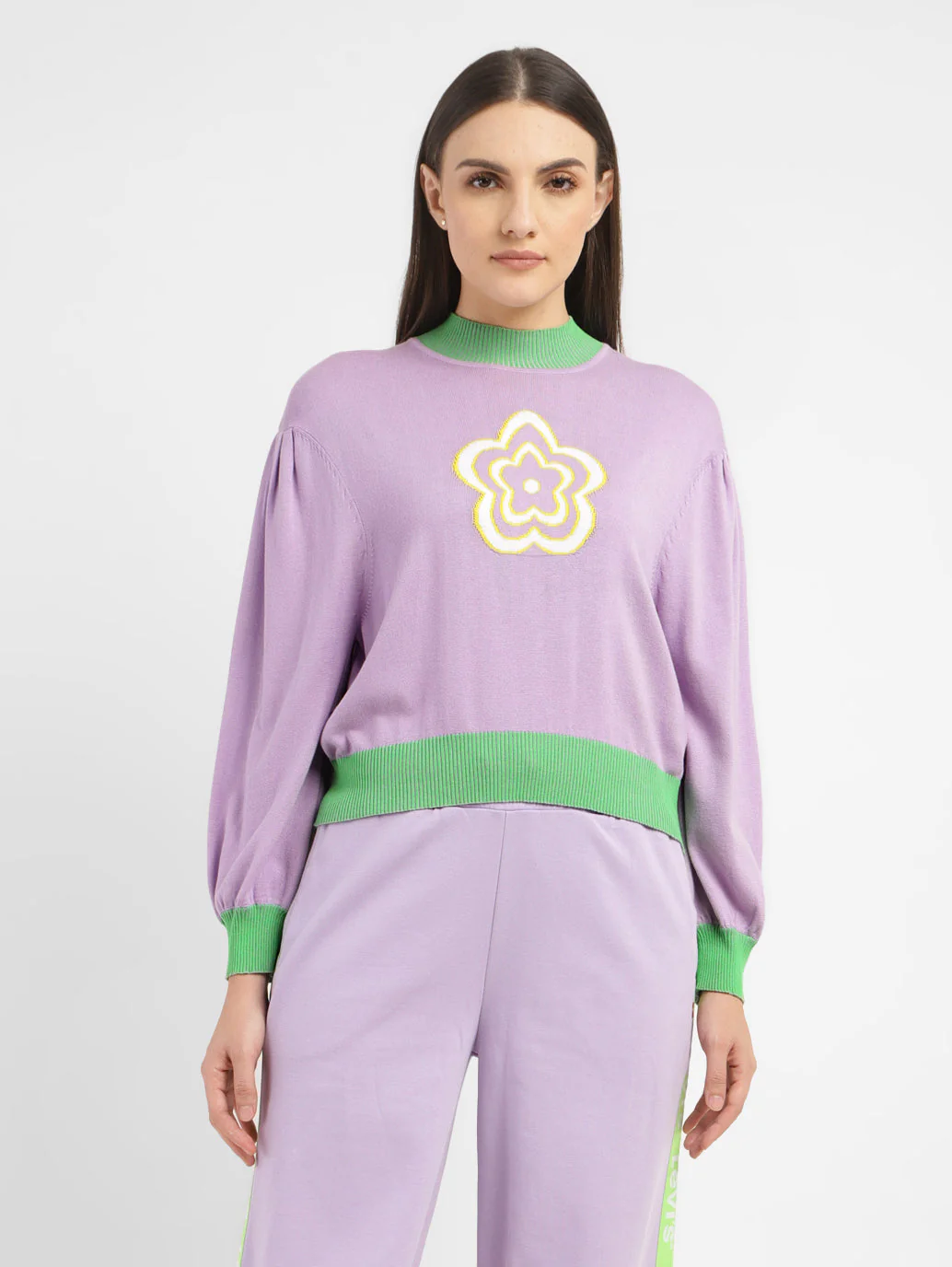 Women's Floral Print High Neck Sweater - Image 2