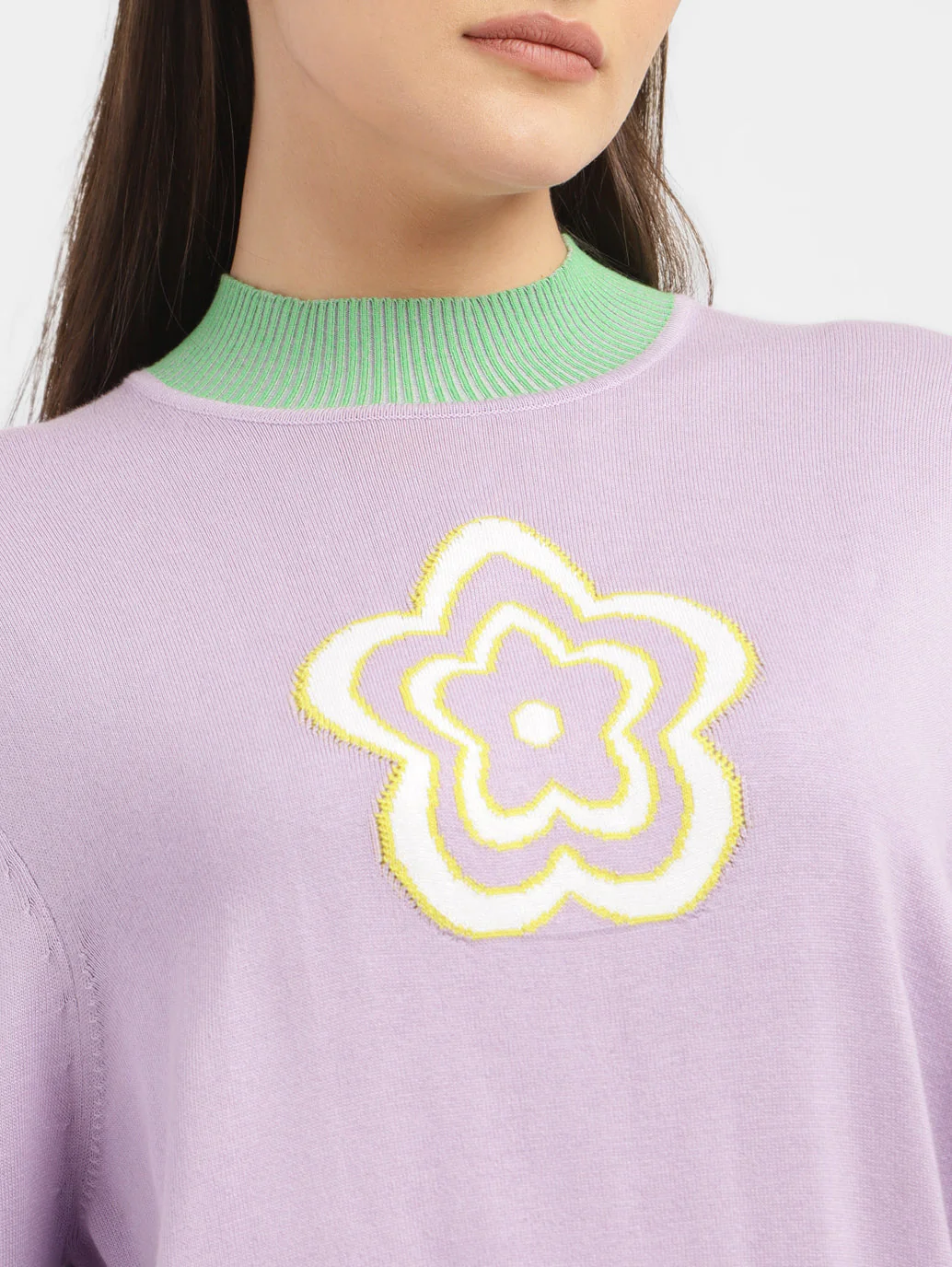 Women's Floral Print High Neck Sweater - Image 5