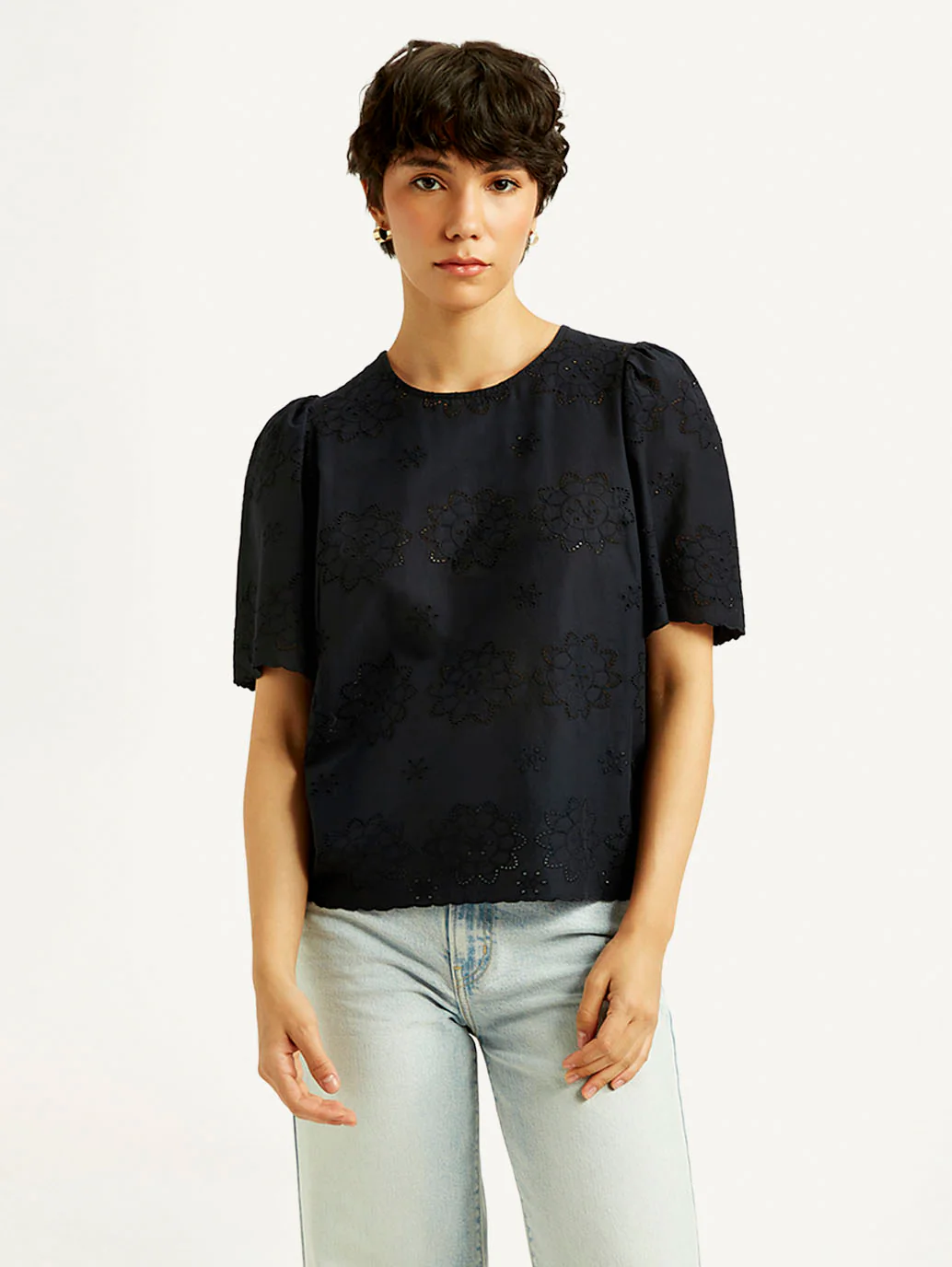 Women's Floral Black Round Neck Top - Image 2