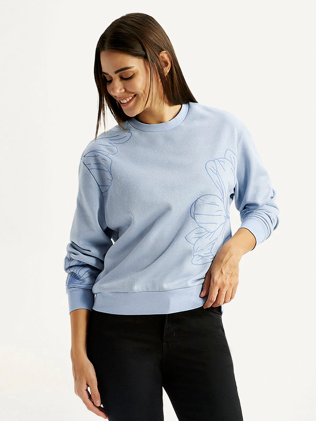 Women's Floral Blue Crew Neck Sweatshirt