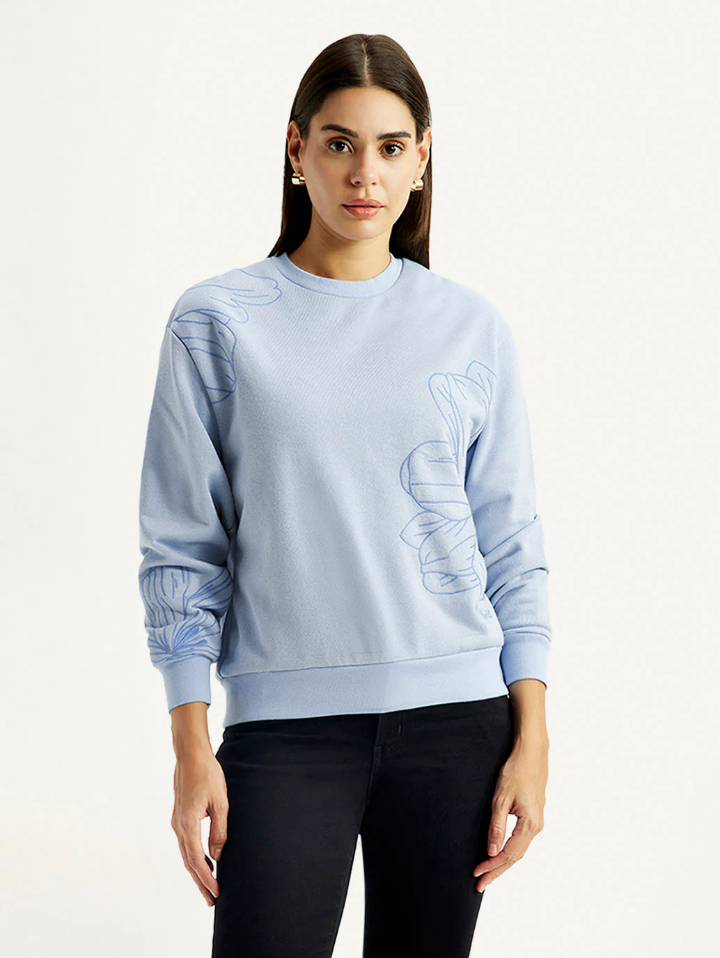 Women's Floral Blue Crew Neck Sweatshirt - Image 2