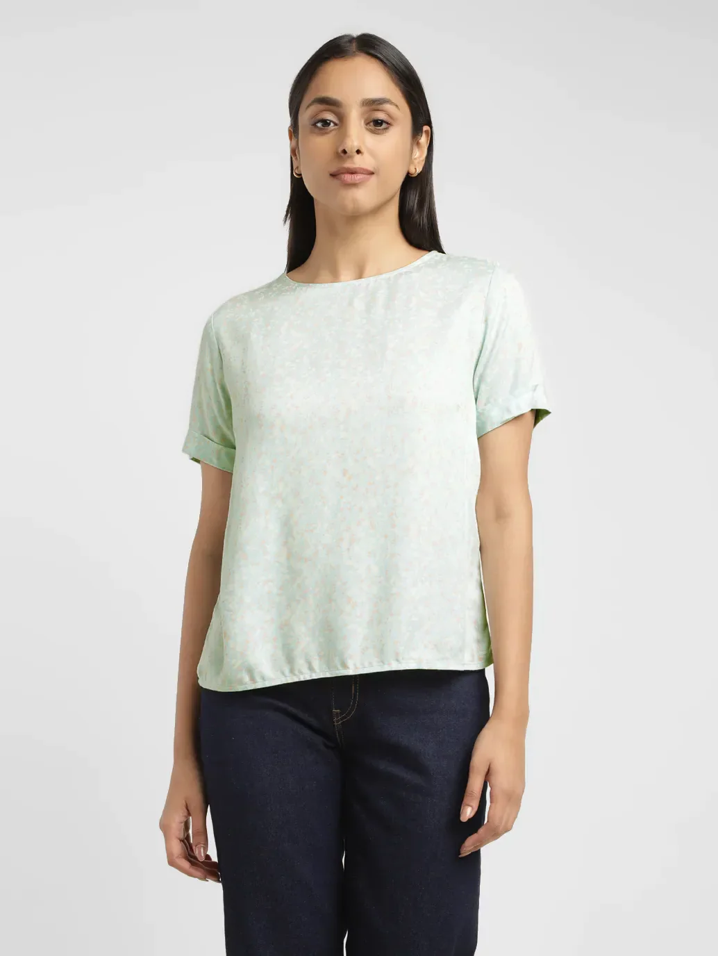 Women's Floral Blue Round Neck Top - Image 2