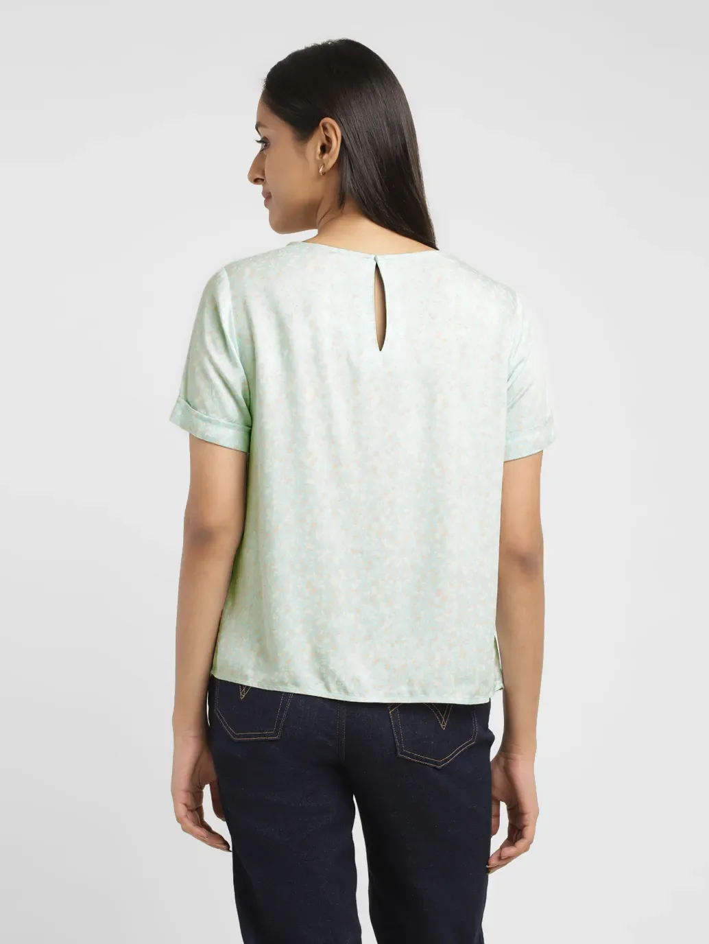 Women's Floral Blue Round Neck Top - Image 3