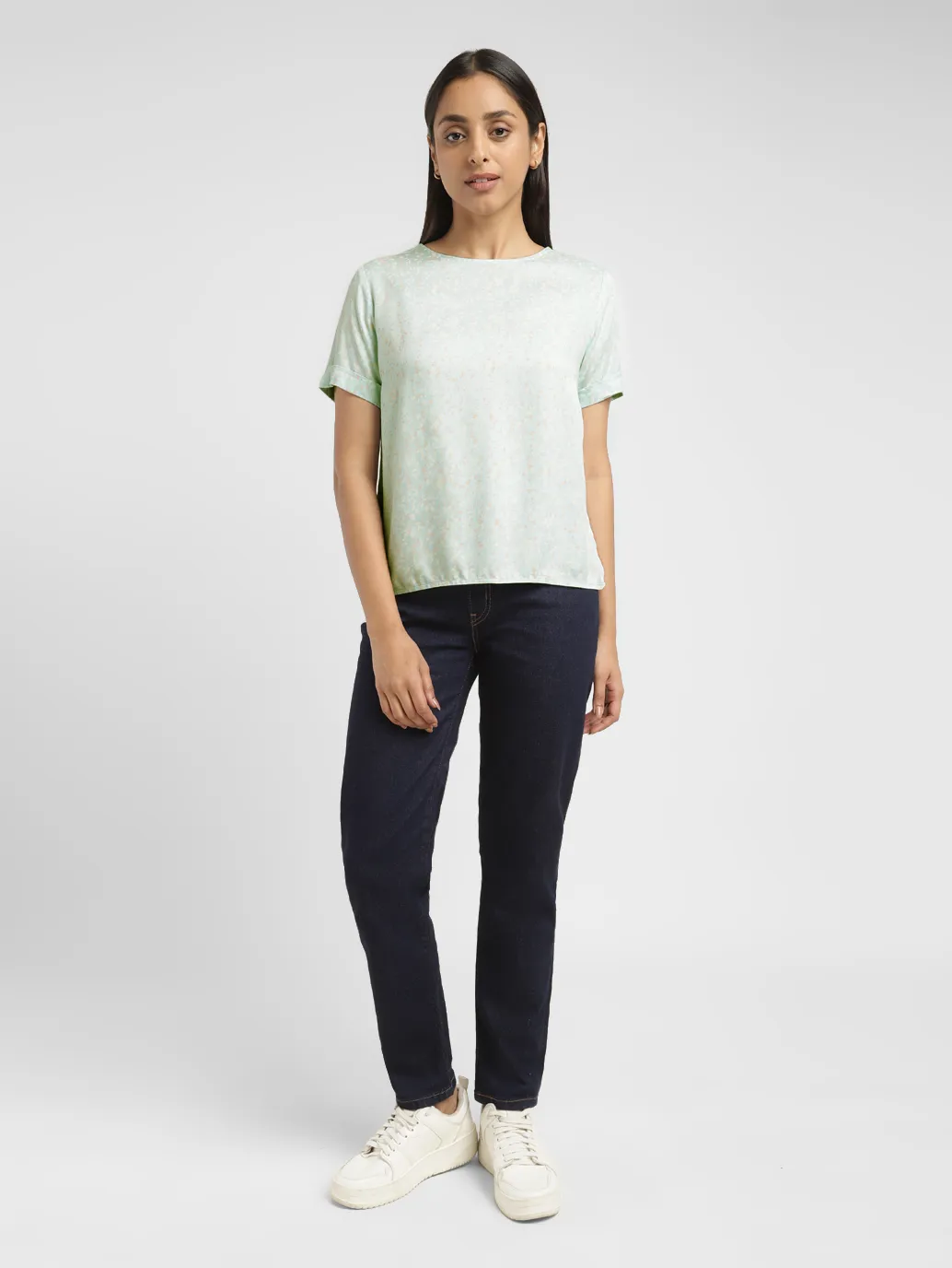 Women's Floral Blue Round Neck Top - Image 6