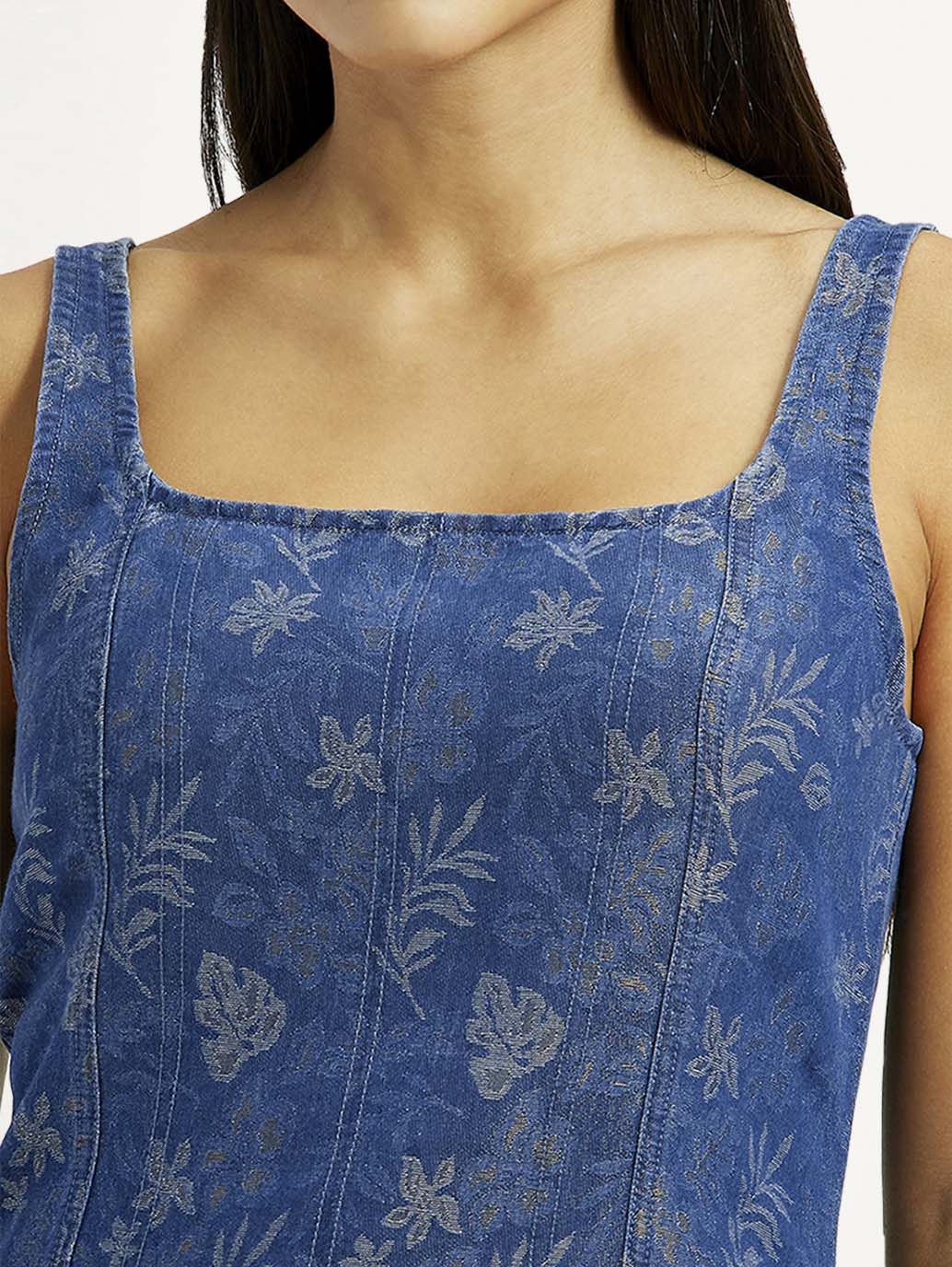 Women's Floral Blue Square Neck Dress - Image 3