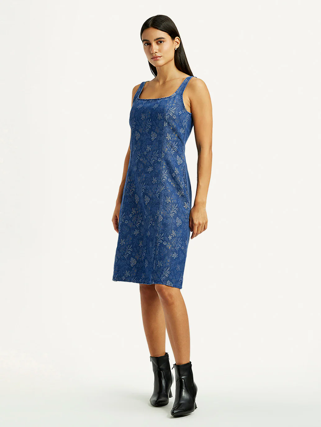 Women's Floral Blue Square Neck Dress - Image 4