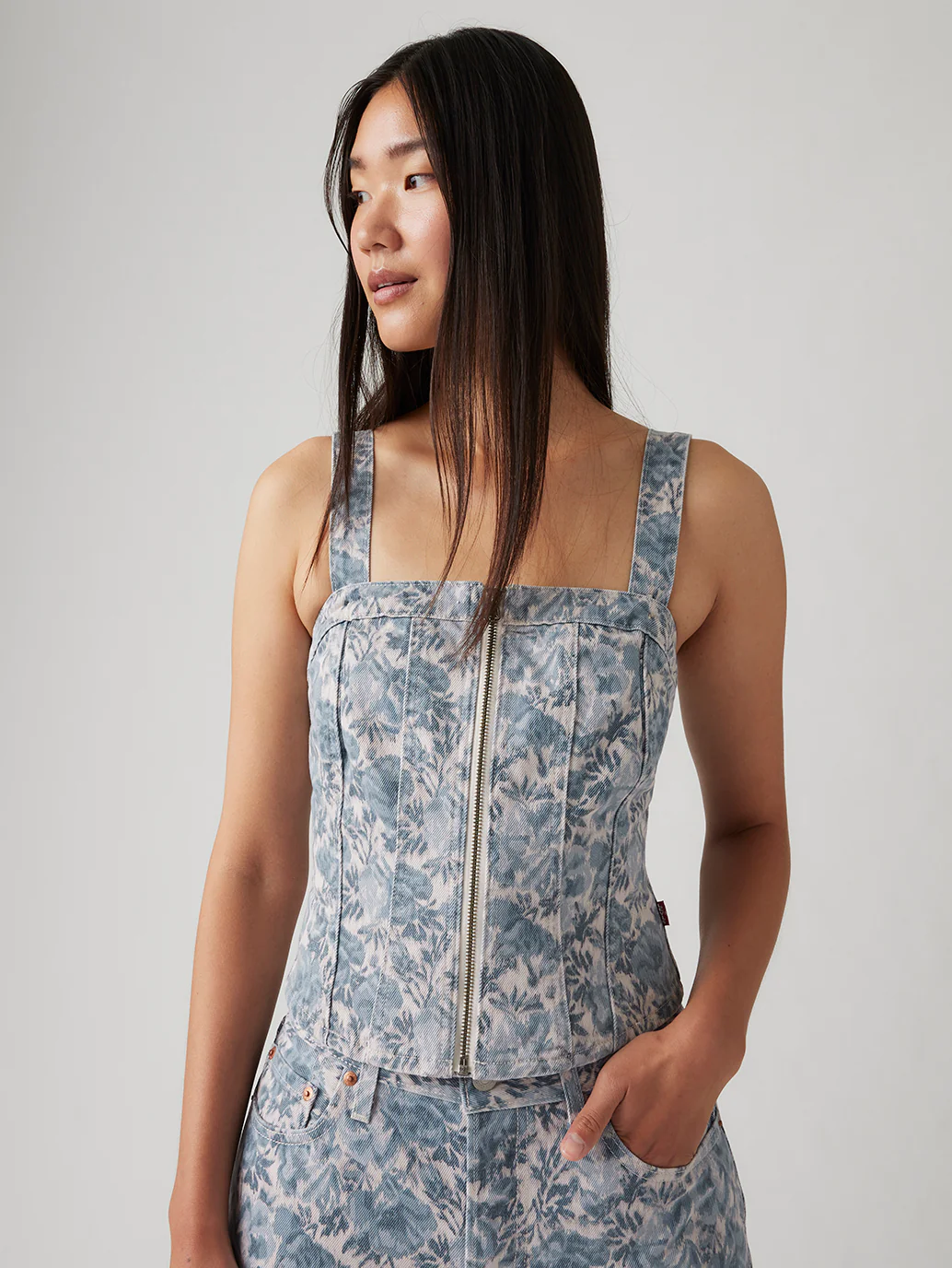 Women's Floral Blue Square Neck Corset Top - Image 2
