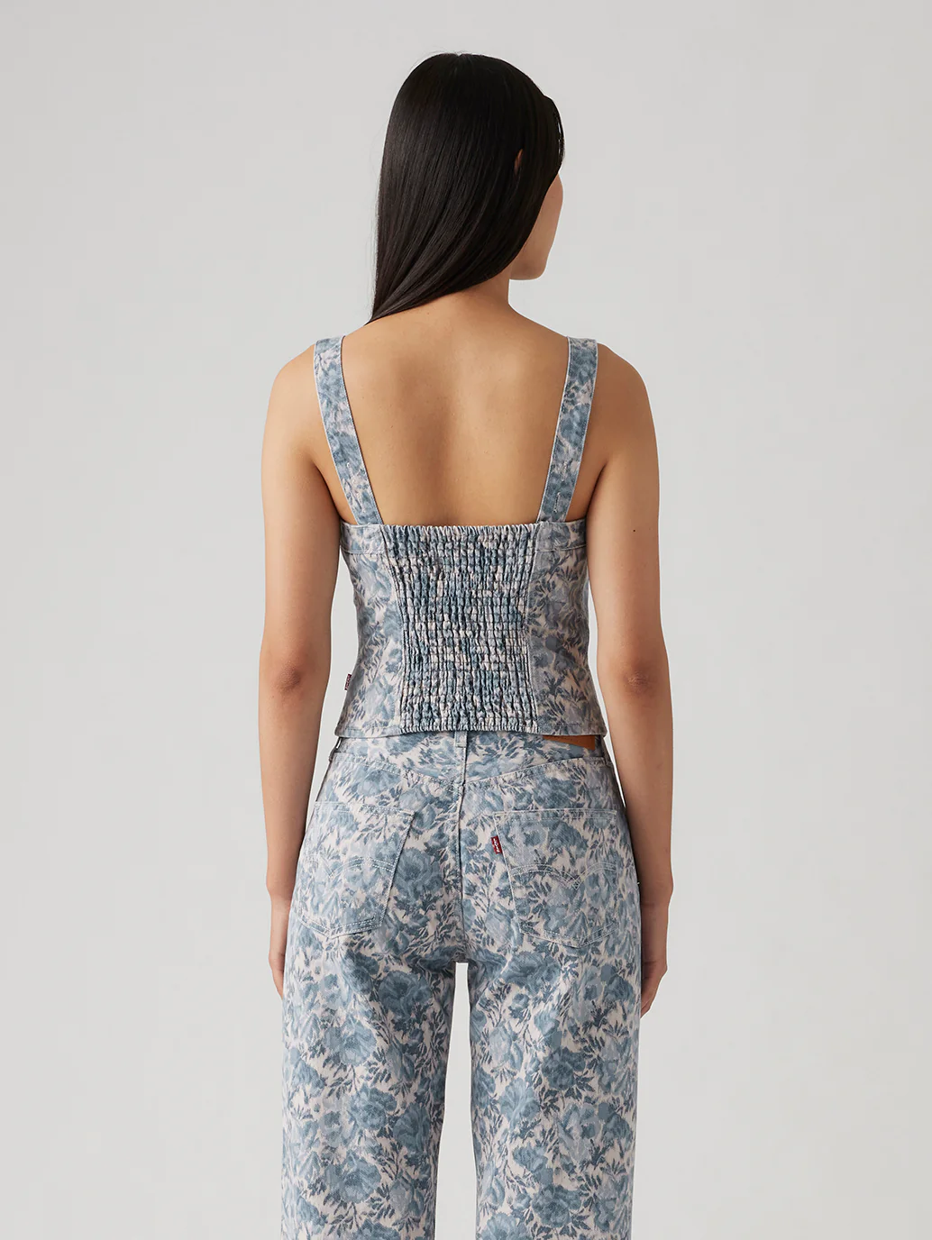 Women's Floral Blue Square Neck Corset Top - Image 3