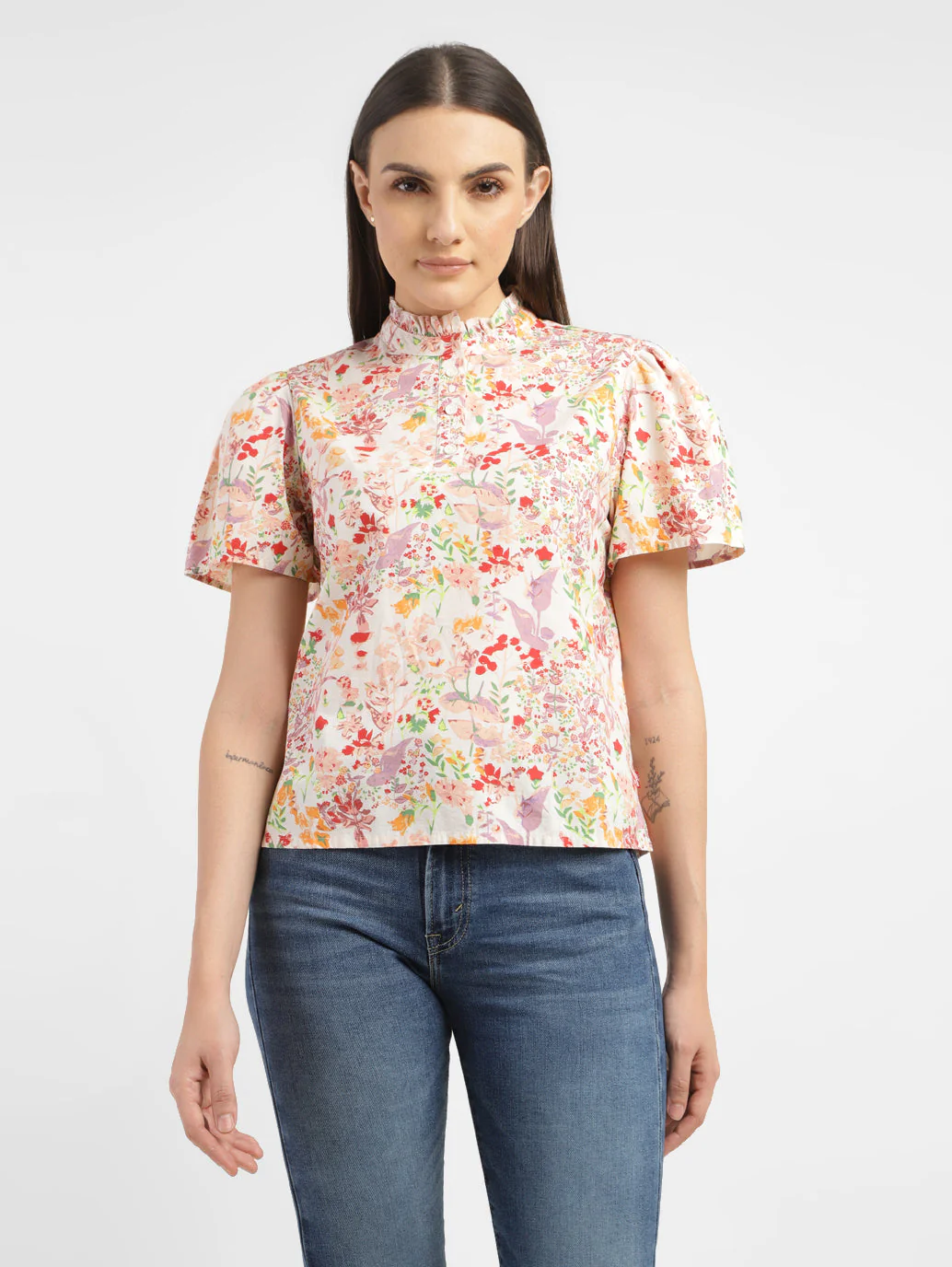 Women's Floral Print Band Neck Top - Image 2