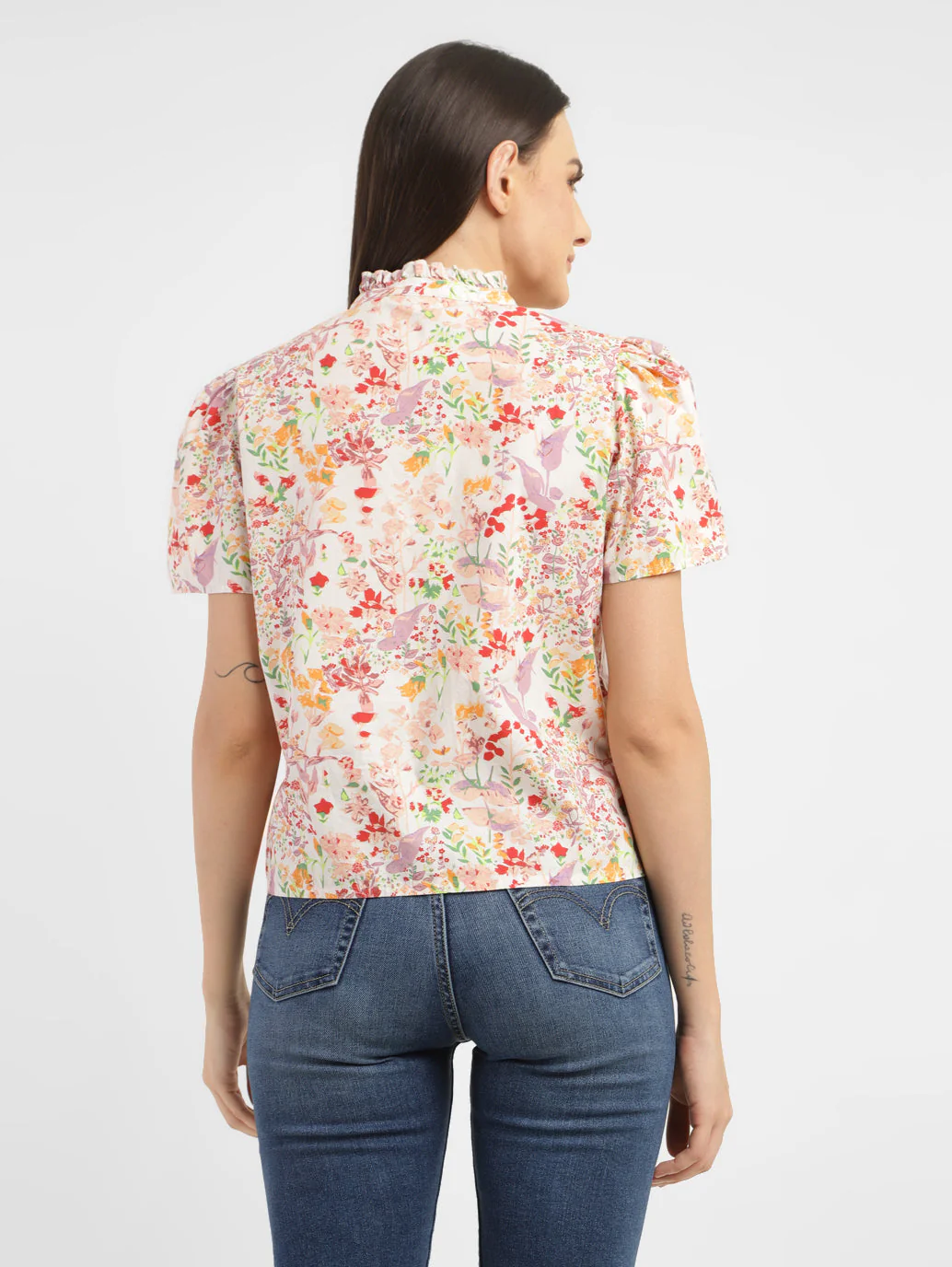 Women's Floral Print Band Neck Top - Image 3