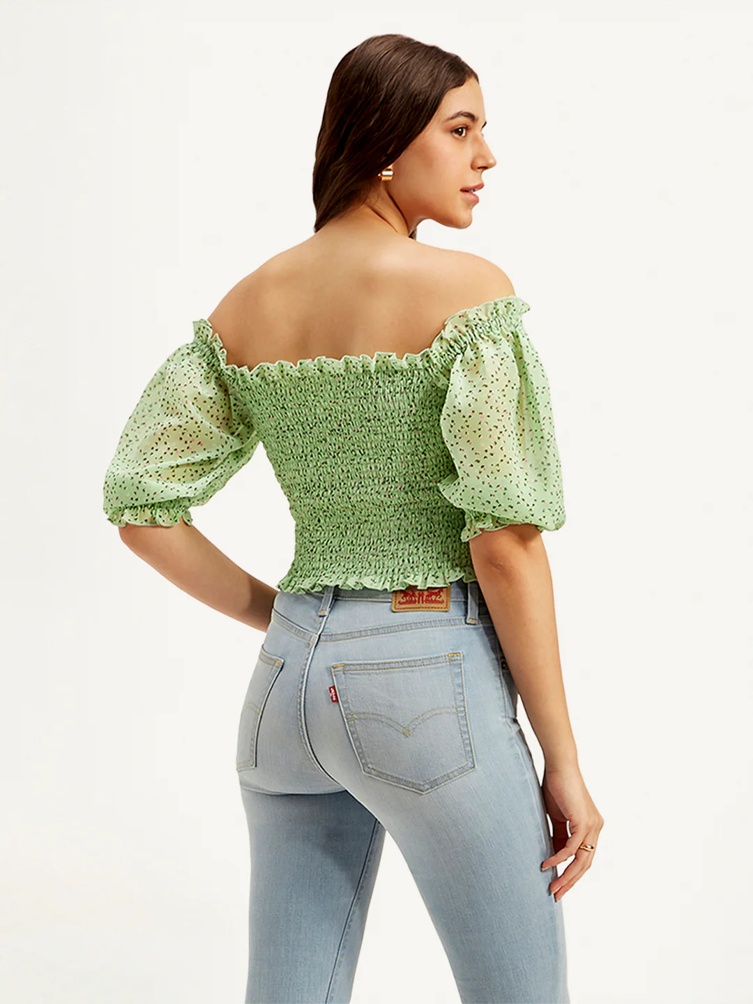 Women's Floral Green Off Shoulder Top - Image 2