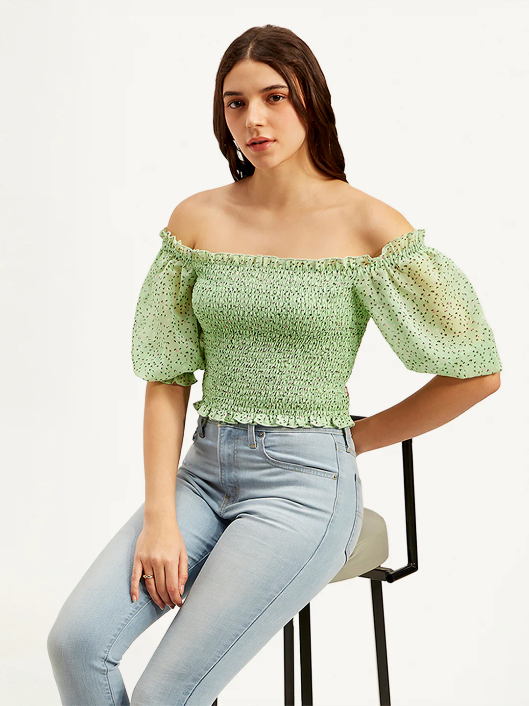 Women's Floral Green Off Shoulder Top - Image 5