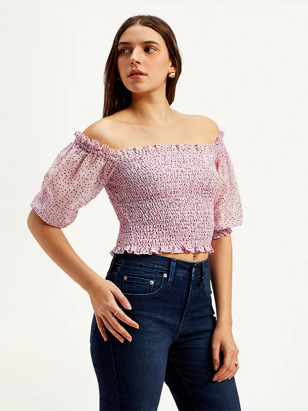 Women's Floral Light-Pink Off Shoulder Top - Image 3