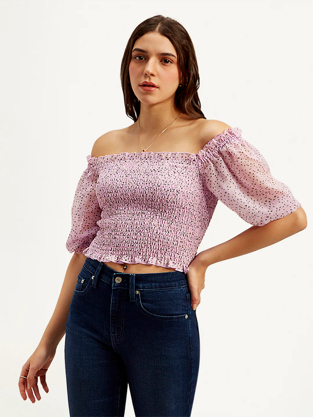 Women's Floral Light-Pink Off Shoulder Top - Image 5