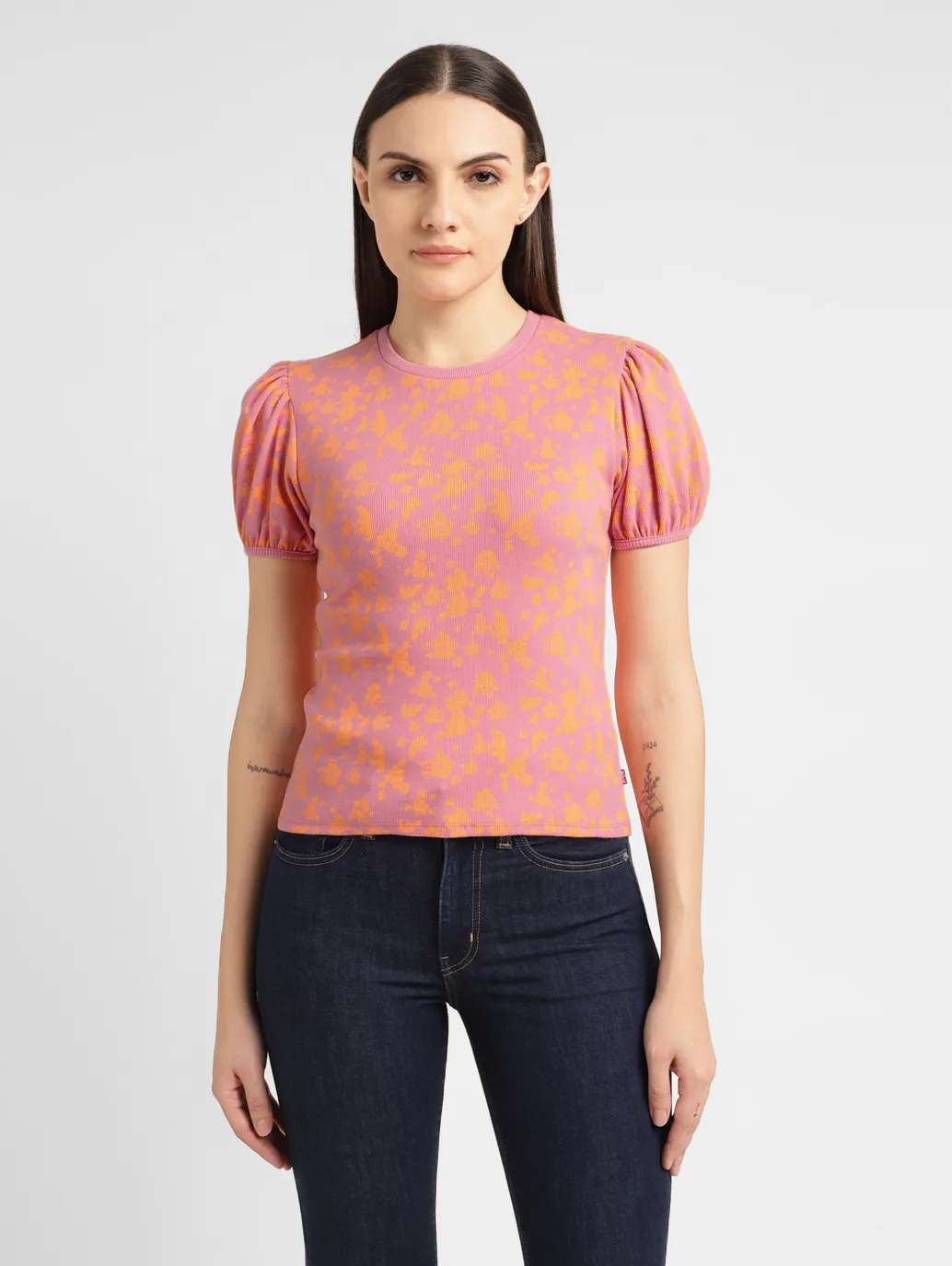 Women's Floral Pink Crew Neck Top - Image 2