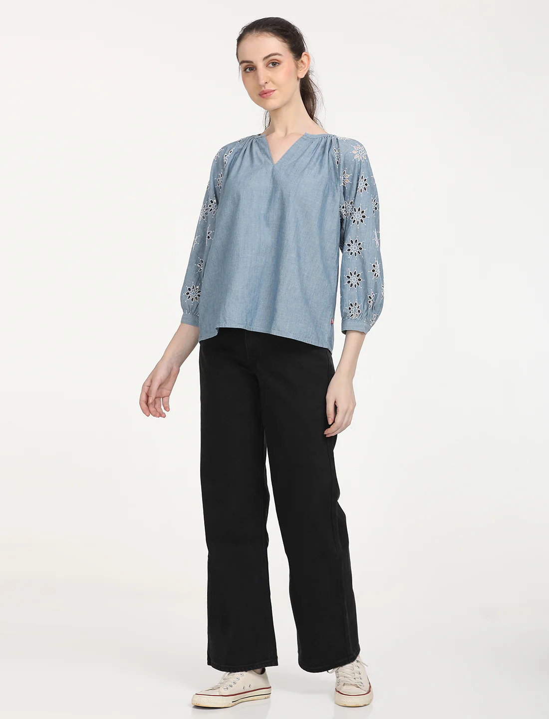 Women's Floral Print Blue Peasant Top - Image 6