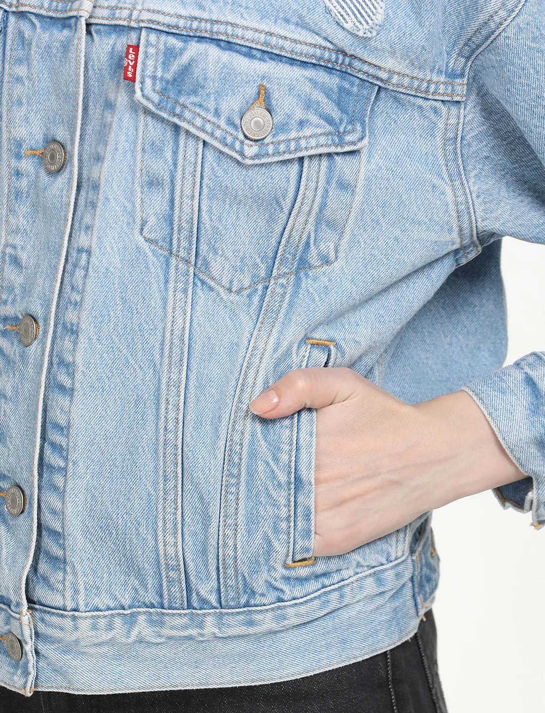 Women's Floral Print Blue Spread Collar Denim Trucker Jacket - Image 6