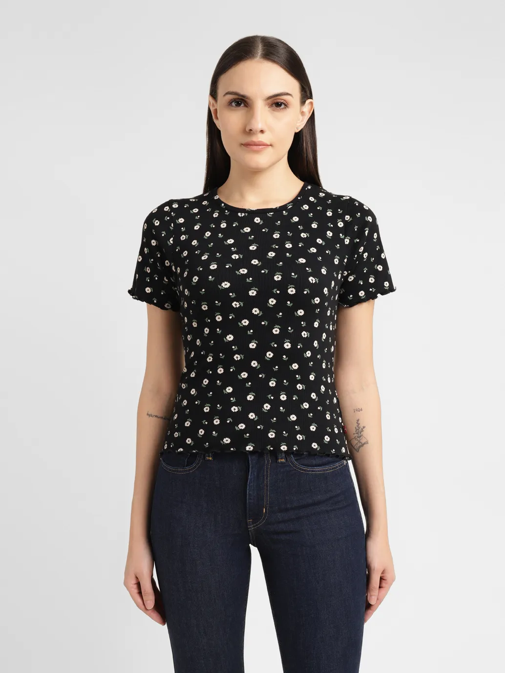 Women's Floral Print Crew Neck Top - Image 2
