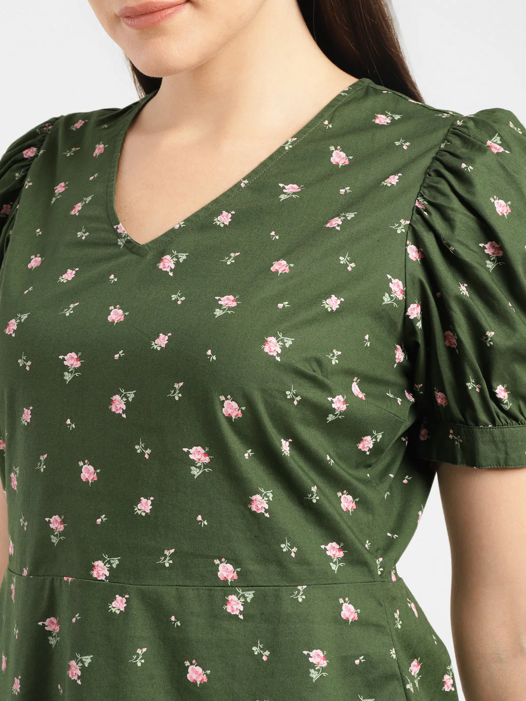 Women's Floral Print Green V Neck Top - Image 5