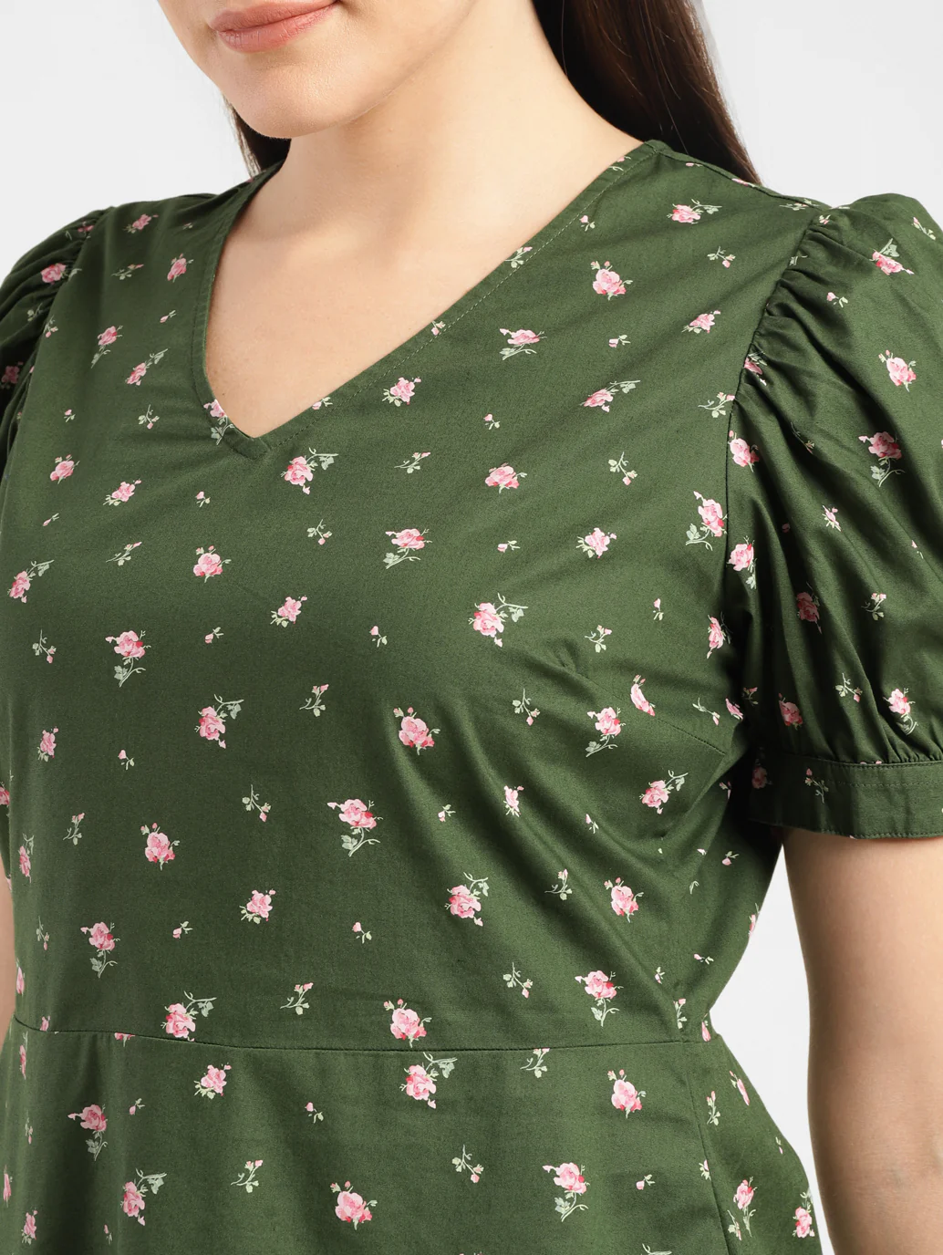 Women's Floral Print Green V Neck Top - Image 6