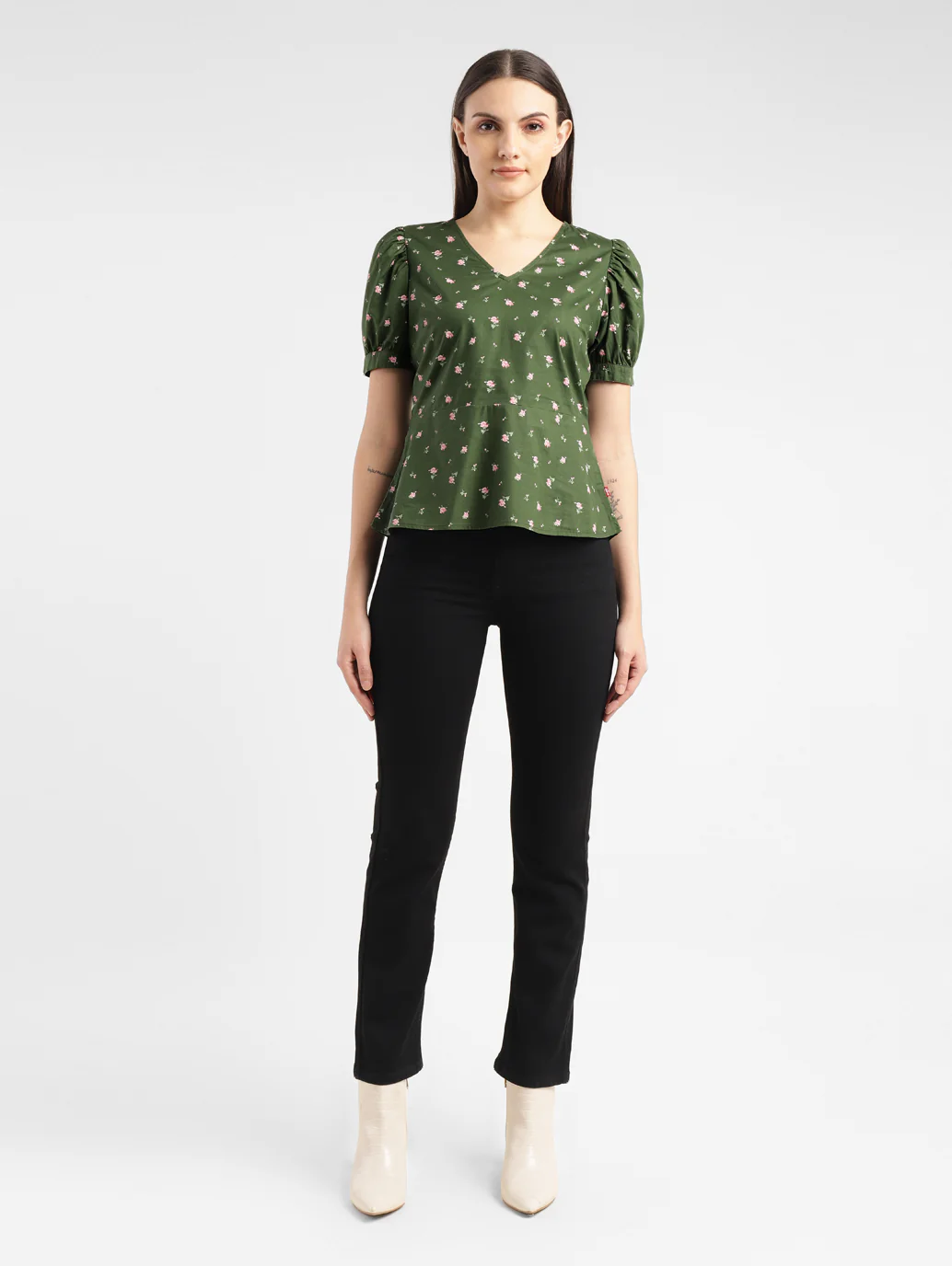Women's Floral Print Green V Neck Top - Image 8