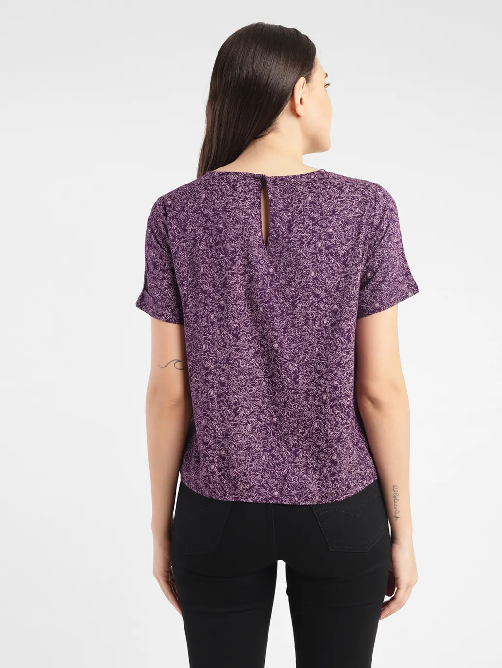 Women's Floral Purple Round Neck Top - Image 3