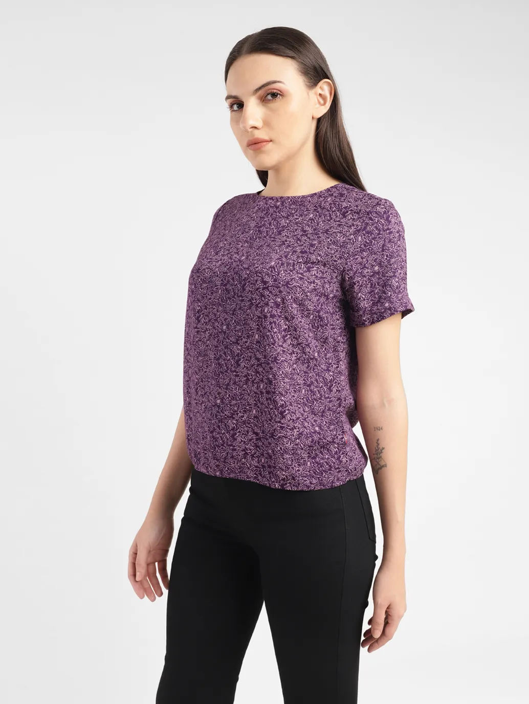 Women's Floral Purple Round Neck Top - Image 4