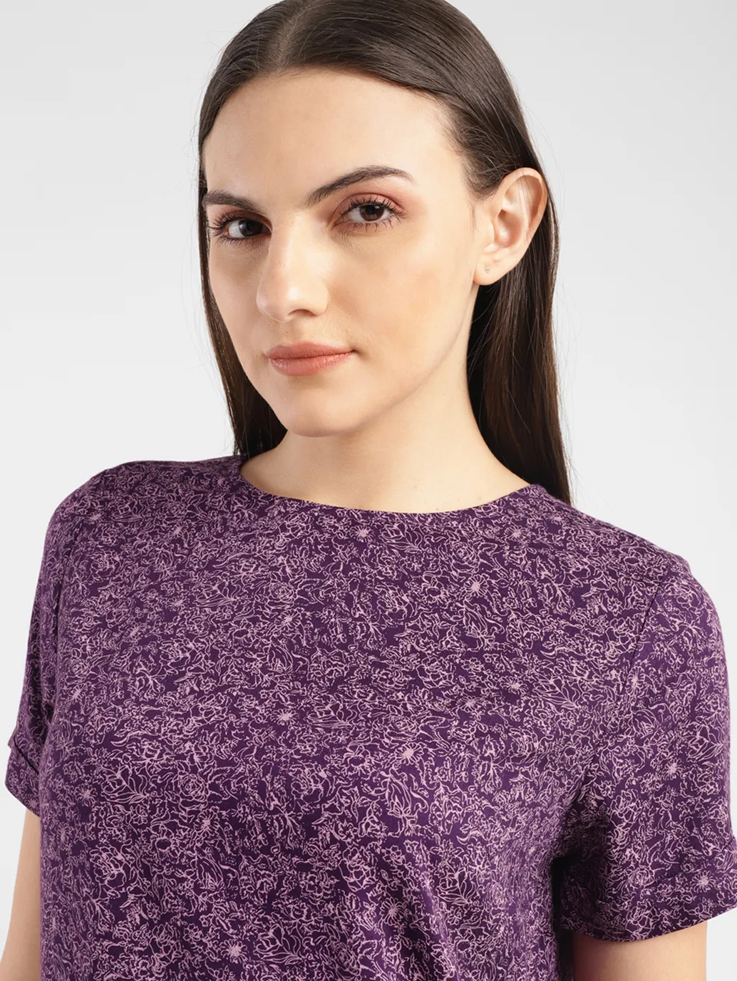Women's Floral Purple Round Neck Top - Image 5