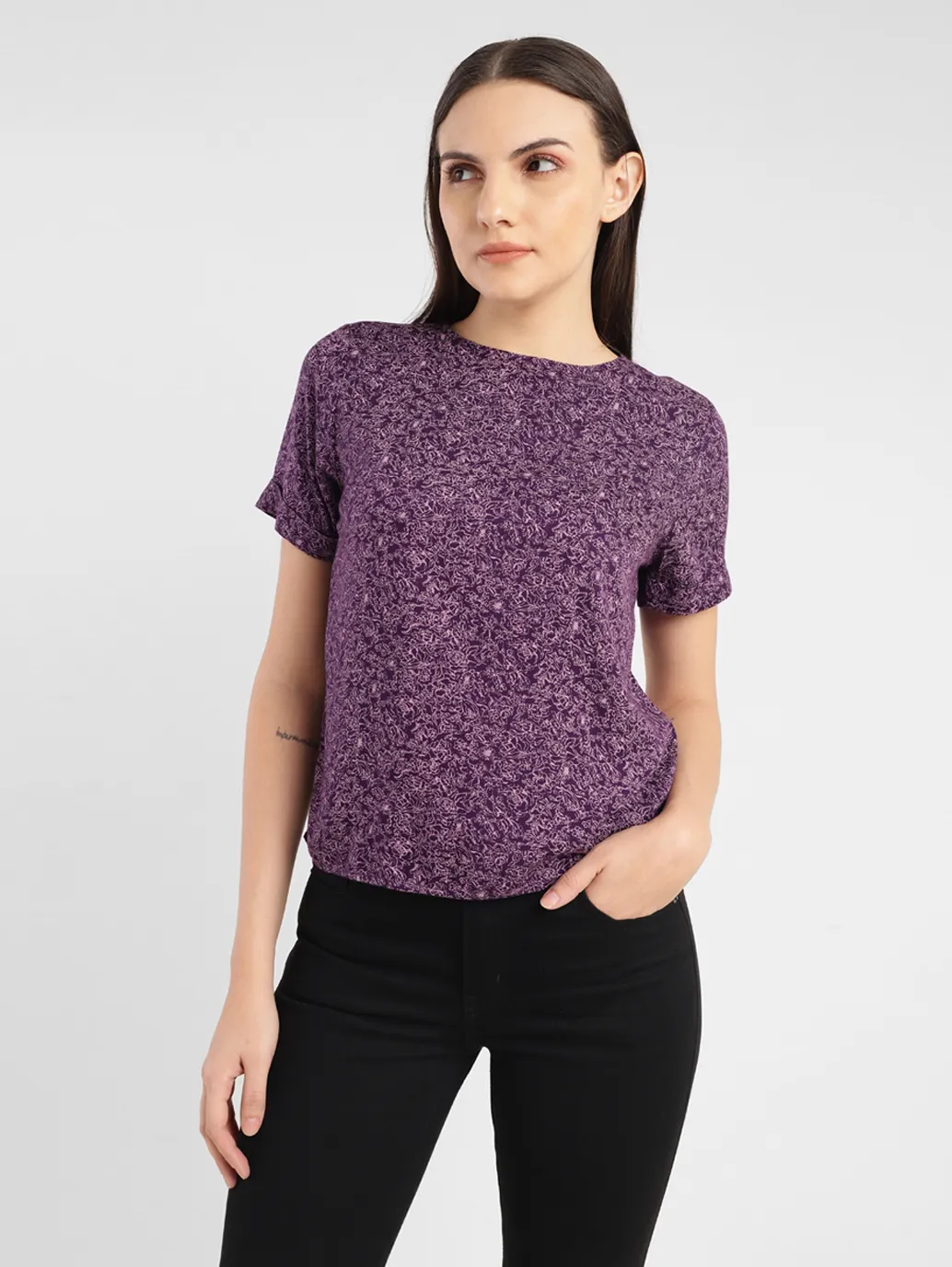 Women's Floral Purple Round Neck Top - Image 6