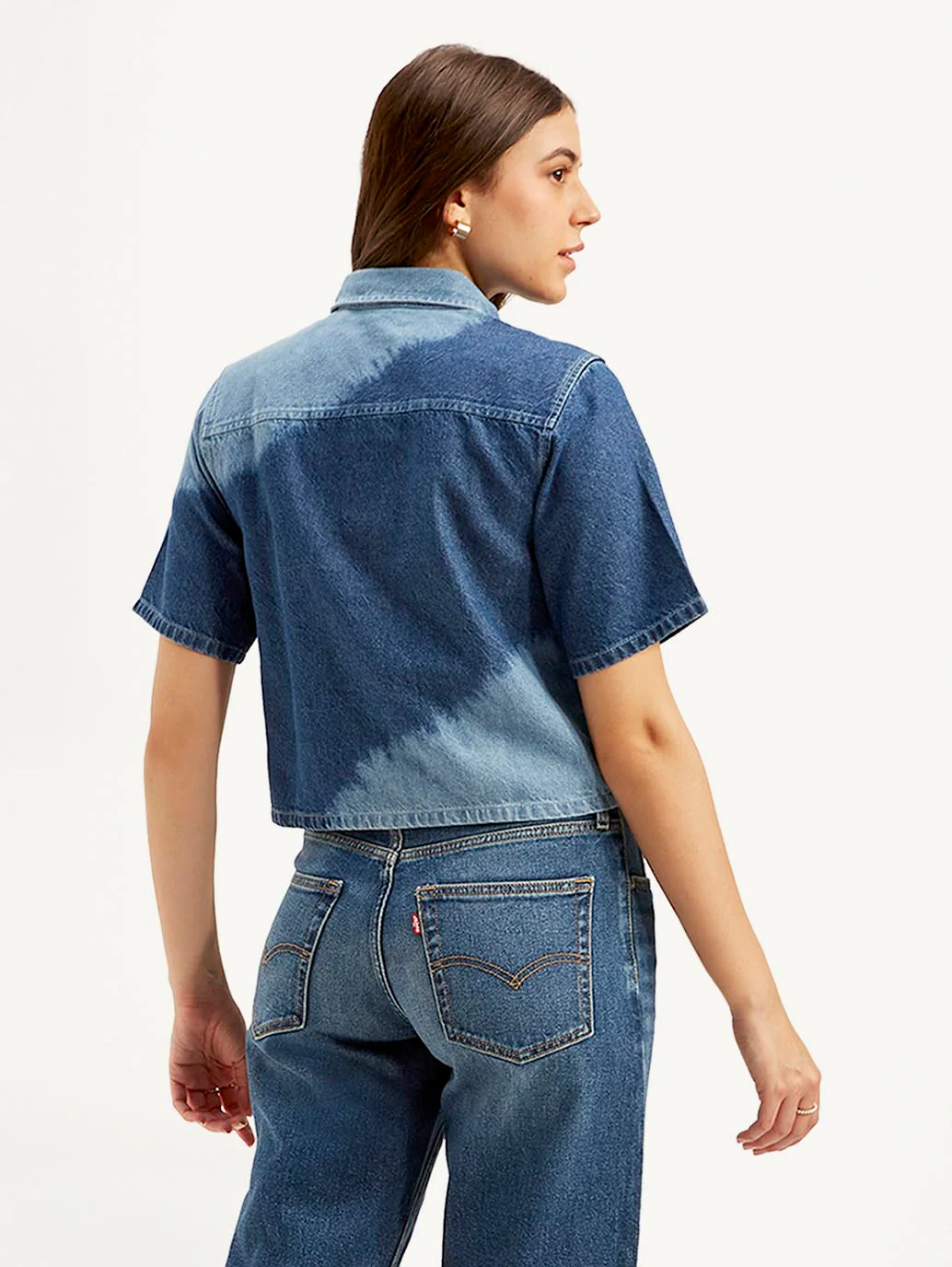 Women's Colorblock Spread Collar Denim Shirt - Image 4