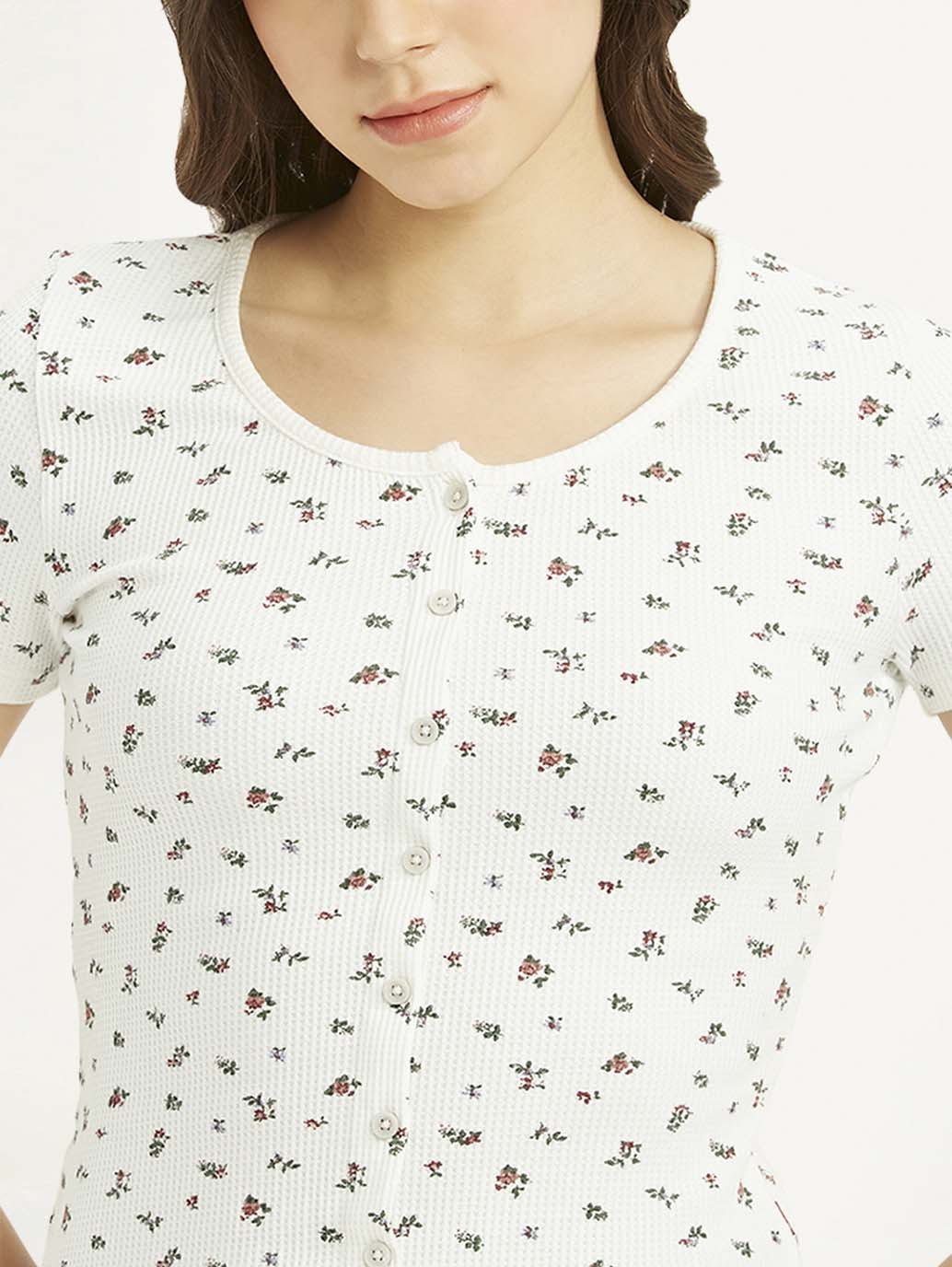 Women's Floral White Round Neck Top - Image 3