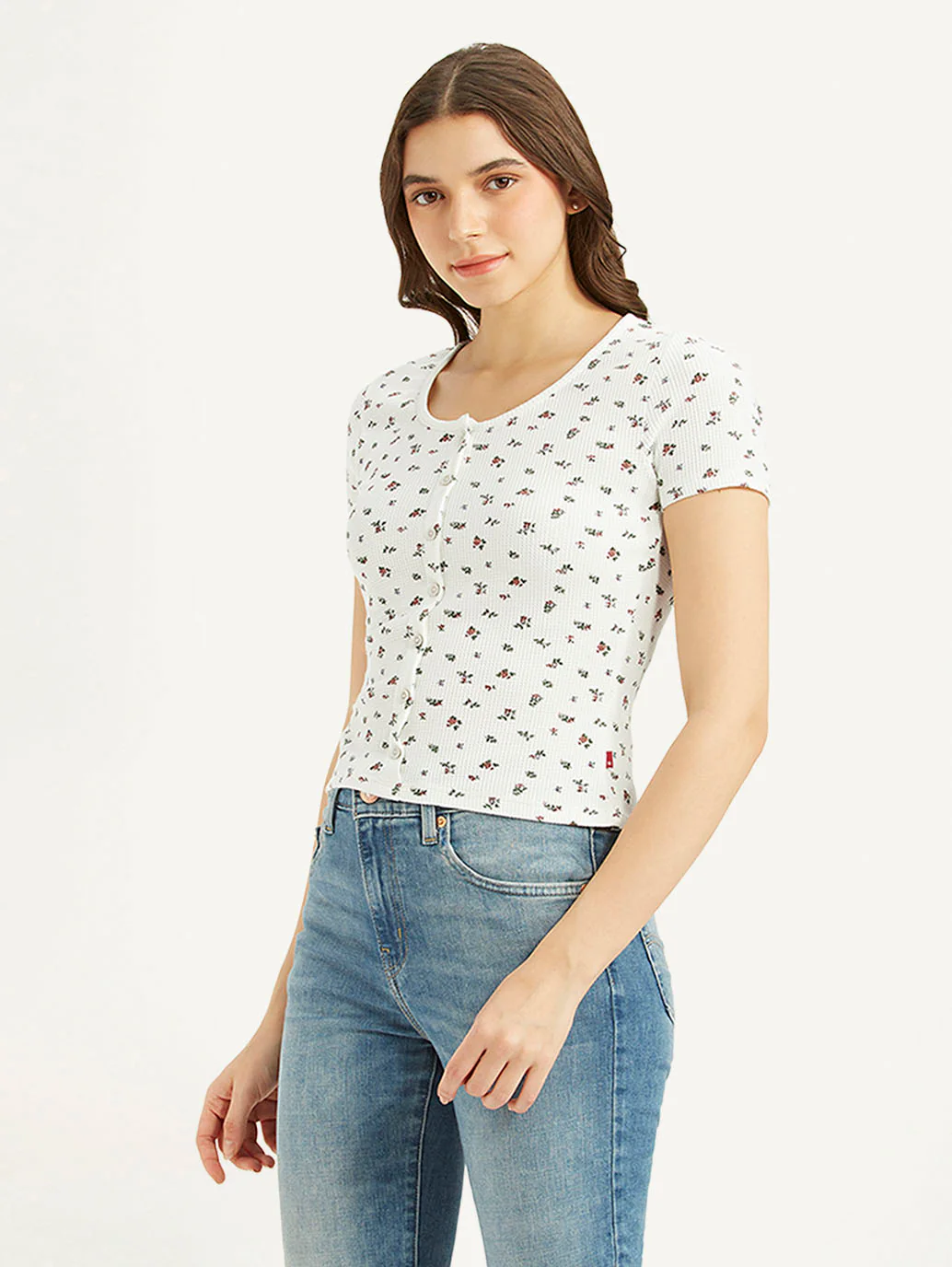 Women's Floral White Round Neck Top - Image 4