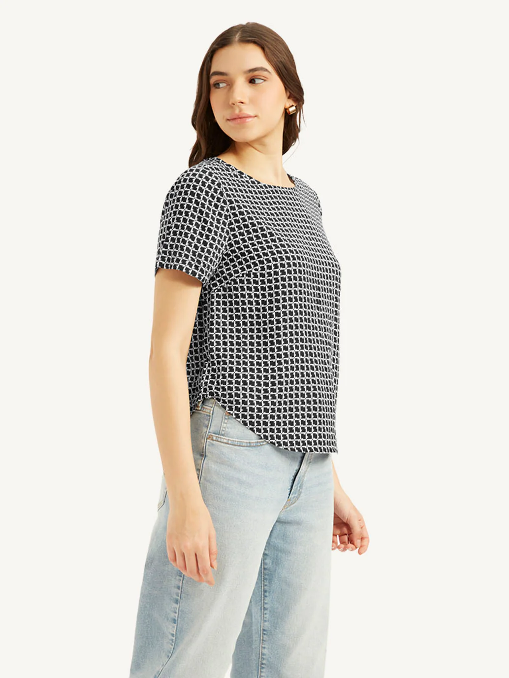 Women's Geometric Black Round Neck Top - Image 2