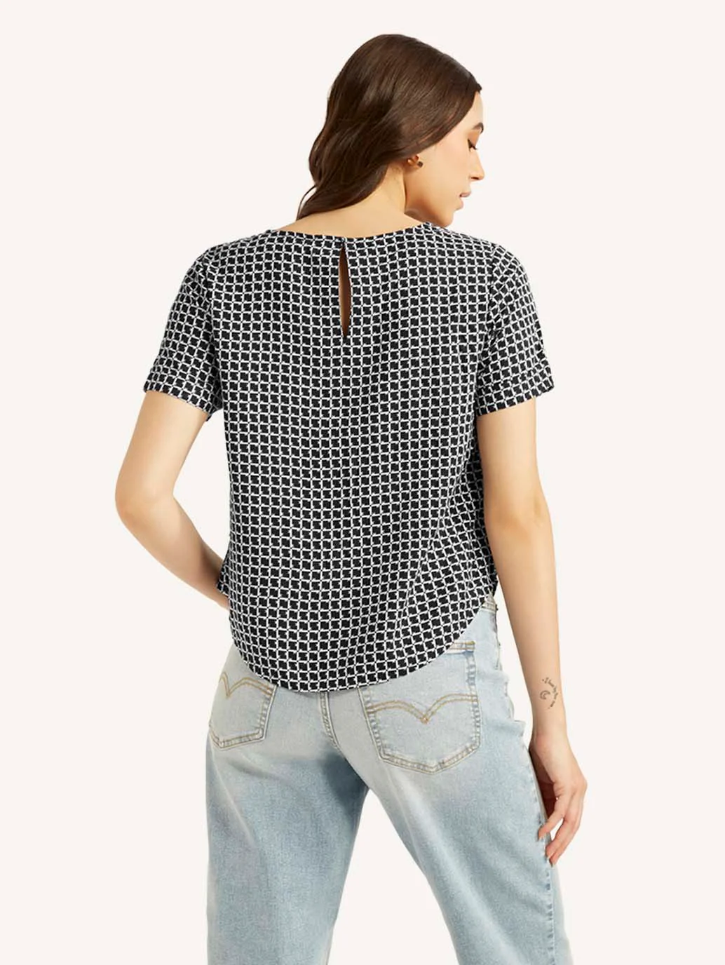 Women's Geometric Black Round Neck Top - Image 3