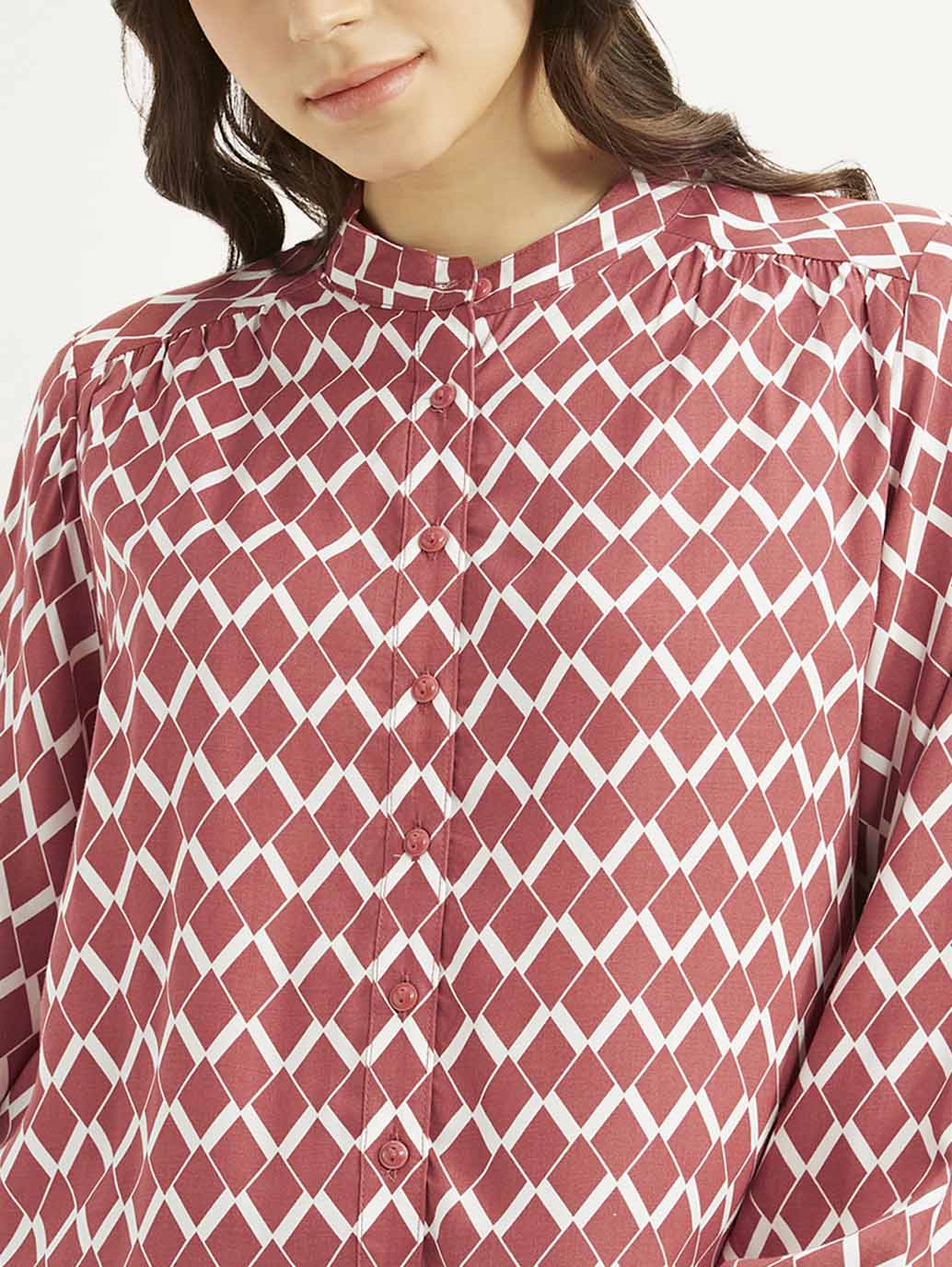 Women's Geometric Red Band Neck Top - Image 3